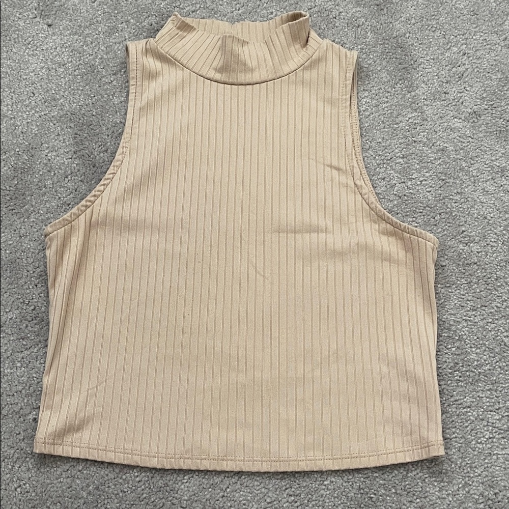 Sleeveless Ribbed Mock Neck Top